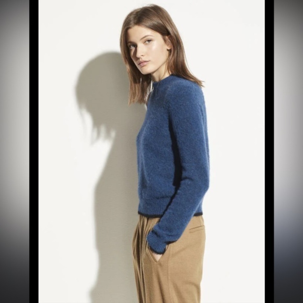 Vince Contrast Tip Pullover Alpaca Blend Sweater